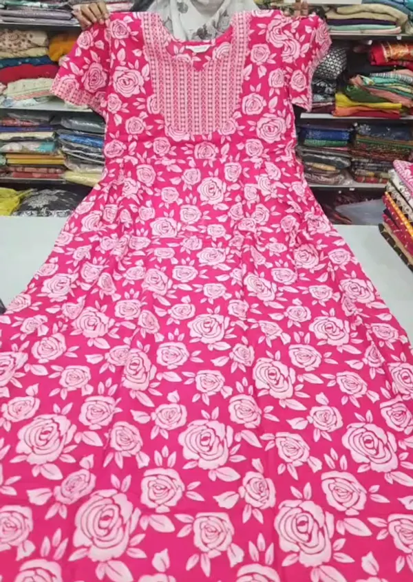 Premium Cotton Frock Style Nighty with Adjustable Rope & Side Pocket |NT3626